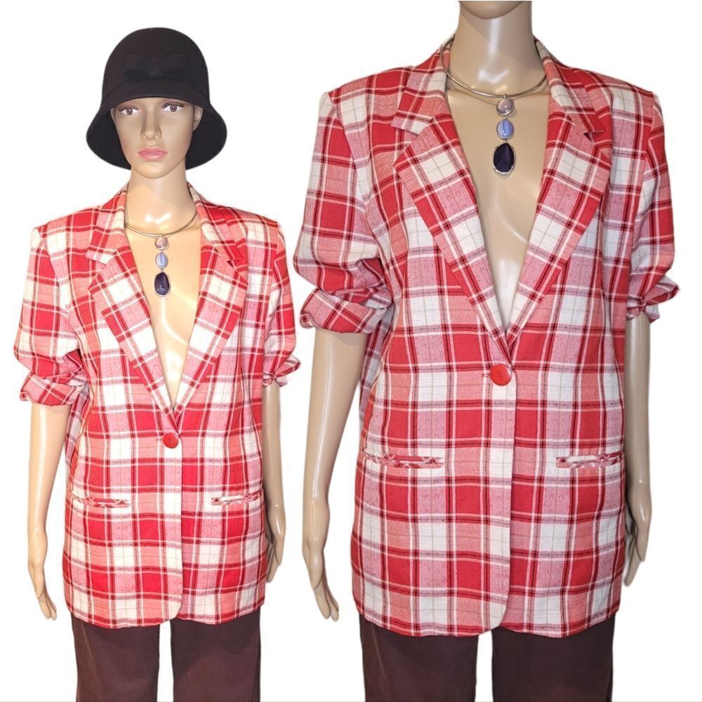 Modern essentials‎ Vintage 90s Lightweight Oversize Plaid Blazer